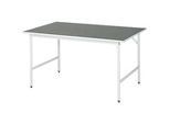 Rau Arbeitstisch Jerry, manuell höhenverstellbar, 25 mm Spanplatte mit Linoleumbelag, bis 300 kg, B 1500 x T 1000 x H 800-850 mm, hellgrau/lichtgrau