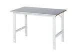 Rau Arbeitstisch Tom, manuell höhenverstellbar, 25 mm MDF-Platte mit Stahlblechbelag, bis 500 kg, B 1250 x T 800 x H 760-1080 mm, silber/lichtgrau