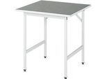 Rau Arbeitstisch Jerry, manuell höhenverstellbar, 25 mm Spanplatte mit Linoleumbelag, bis 300 kg, B 750 x T 800 x H 800-850 mm, hellgrau/lichtgrau