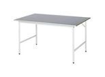 Rau Arbeitstisch Jerry, manuell höhenverstellbar, 25 mm MDF-Platte mit Stahlblechbelag, bis 300 kg, B 1500 x T 1000 x H 800-850 mm, silber/lichtgrau