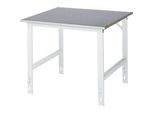 Rau Arbeitstisch Tom, manuell höhenverstellbar, 25 mm MDF-Platte mit Stahlblechbelag, bis 500 kg, B 1000 x T 1000 x H 760-1080 mm, silber/lichtgrau