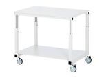 Rau Tischwagen Serie E, 2 Etagen, EGB-Melaminplatten, Stahlrohr-Gestell, 4 TPE-Lenkrollen, B 1000 x T 700 x H 650-1000 mm, bis 450 kg, lichtgrau