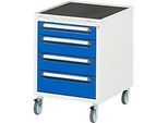 Rau Roll-Container für höhenverstellbare Arbeitstische Jerry, Tom, Serie E, 4 Schubladen, B 480 x T 600 x H 690 mm, lichtgrau/enzianblau