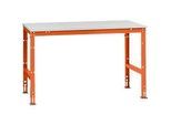 Manuflex Arbeitstisch UNIVERSAL Standard, 1500 x 1000 mm, Kunststoff lichtgrau, rotorange