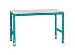 Manuflex Arbeitstisch UNIVERSAL Standard, 1500 x 1000 mm, Kunststoff lichtgrau, wasserblau