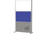MAUL Stellwandsystem MAULconnecto, Steckmodule, 1x Whiteboard, 1x Akustikvlies, 1x Textiloberfläche, Klettverbindung, auf Rollen, H 1800 x B 1000 mm, silber