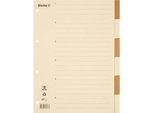 Register Biella, für DIN A4, 6-teilig, numerisch 1-6, blanko Taben, 4-fach Lochung, Indexdruck, L 297 x B 225 mm, Karton, beige