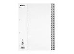 Biella Register, für DIN A4, 52-teilig, numerisch 1-52, nummerierte Taben, Universallochung, Indexdruck, L 296 x B 226 mm, Polypropylen, grau