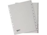 Biella Register, für DIN A4, überbreit für Zeigetaschen in Ring-/Zeigebüchern, 24-teilig, alphabetische Teilung A-Z, Index, L 297 x B 244 mm, Polypropylen, grau