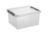 Aufbewahrungsbox Sunware Q-LINE, Verschlussclips, transparent, stapelbar, 36L, L 500 x B 400 x H 260 mm, grau