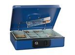 Rieffel Geldkassette Deluxe 4, Federdeckel, Münzeinsatz, Zylinderschloss, B 300 x T 230 x H 86 mm, blau