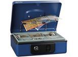 Rieffel Geldkassette Deluxe 3, Federdeckel, Münzeinsatz, Zylinderschloss, B 230 x T 185 x H 86 mm, blau