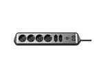 Steckdosenleiste brennenstuhl estilo, 6-fach, 2 USB-Ladebuchsen, IP20, Kabellänge 2 m, L 365 x B 60 x T 110 mm, Edelstahl & Kunststoff, schwarz-silber