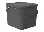 Aufbewahrungsbox ALBULA, mit Deckel, 40 Liter, Bügelgriff, stapelbar, aus recyceltem Kunststoff, B 400 x T 358 x H 340 mm, anthrazit