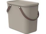 Aufbewahrungsbox ALBULA, mit Deckel, 25 Liter, Bügelgriff, stapelbar, aus recyceltem Kunststoff, B 400 x T 235 x H 340 mm, braun