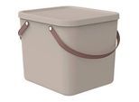 Aufbewahrungsbox ALBULA, mit Deckel, 40 Liter, Bügelgriff, stapelbar, aus recyceltem Kunststoff, B 400 x T 358 x H 340 mm, braun