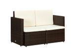 vidaXL 2-Sitzer-Gartensofa mit Auflagen Braun Poly Rattan