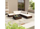 vidaXL 6-tlg. Garten-Lounge-Set mit Auflagen Poly Rattan Braun