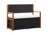 vidaXL Bank mit Stauraum 115 cm Poly Rattan Massivholz Akazie Schwarz