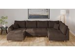 Wohnlandschaft HOME AFFAIRE "CHARRE U-Form mit Ottomane, Maße B/T/H: 310/161/81 cm", braun, B:310cm H:81cm T:161cm, 92% Polyester, 8% Nylon, Sofas, Wohnlandschaft, feine Steppung, lose Rücken- und Zierkissen, auch in Cord und Bouclé