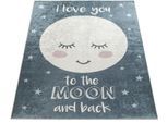Paco Home Kinderteppich »Aleyna 103«, rechteckig, 6 mm Höhe, Kinder Design, niedliches Mond Motiv mit Schriftzug, Kinderzimmer