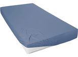Spannbettlaken PRIMERA "Mako-Feinjersey Spannbetttuch", blau, B:120cm L:200cm, Mako-Jersey, Obermaterial: 100% Baumwolle, Bettlaken, Spannbettlaken, Geeignet für Standardmatratzen bis 22 cm, 100% Baumwolle