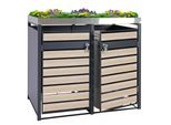 2er Mülltonnenverkleidung mit Pflanzkasten MCW-J81, erweiterbar, 125x132x80cm Metall 47kg, anthrazit ~ Buche-Holzoptik