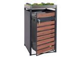 1er Mülltonnenverkleidung mit Pflanzkasten MCW-J81, erweiterbar, 125x68x80cm Metall 31kg, anthrazit ~ Kirsche-Holzoptik