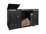 2er Mülltonnenverkleidung mit Brennholzregal MCW-E83, Mülltonnenbox, erweiterbar 117x198x82cm 80kg~ anthrazit, Stahl