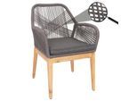 Gartenstuhl MCW-H56b, Sessel Outdoor Stuhl, wetterfest Seilgeflecht Rope Holz Akazie ~ grau Kissen anthrazit