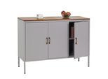 Kommode MCW-L84, Sideboard Schrank Anrichte, 3 Türen Metall 90x120x40cm, Melamin beschichtet ~ grau