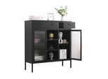 Mein-Regal Kommode Paris 105x35x110cm Metall 3 Schubladen 3 Fächer Glastüren schwarz