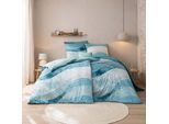 Bettwäsche ESTELLA "Rio", blau (cyan), B/L: 155cm x 220cm, Mako-Interlock-Jersey, B/L: 80cm x 80cm, Mako-Interlock-Jersey, Obermaterial: 100% Baumwolle, Bettwäsche