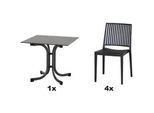 Siena Garden Gartengarnitur , Anthrazit , Metall, Kunststoff, Holzwerkstoff , 5-teilig , 57x80x56 cm , Tisch klappbar, gastro- und objekttauglich, regenabweisend, UV-beständig, wetterbeständig, Stühle stapelbar, platzsparend verstaubar , Gartenmöbel, Gartengarnituren