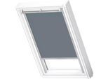 Verdunklungsrollo VELUX "DKL 4581S, Farbe: blaugrau", blau (blaugrau, alufarben), FK04, stufenlos positionierbar, Polyester, Rollos, Verdunklungsrollo, alufarbene Führungsschienen & Griffleiste