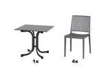 Siena Garden Gartengarnitur , Grau , Holzwerkstoff, Metall, Kunststoff , 5-teilig , 80x80x80 cm , Tisch klappbar, gastro- und objekttauglich, wetterbeständig, Stühle stapelbar , Gartenmöbel, Gartengarnituren