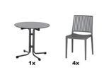 Siena Garden Gartengarnitur , Grau , Metall, Kunststoff, Holzwerkstoff , 5-teilig , 80x80x80 cm , Tisch klappbar, gastro- und objekttauglich, wetterbeständig, Stühle stapelbar , Gartenmöbel, Gartengarnituren