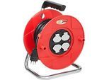 Kabeltrommel brennenstuhl® BAT ST 260, 4-fach, mit Überhitzungsschutz, Tragegriff, IP20, Kabellänge 25 m, Stahl und Kunststoff, rot-schwarz