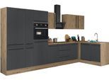 Winkelküche KOCHSTATION "Florida, Stellbreite 370x175 cm", schwarz (front: schwarz matt, artisan, korpus: artisan eiche, arbeitsplatte: artisan eiche), B:370cm H:211cm T:60cm, Komplettküchen-Sets, wahlweise mit E-Geräten, mit Softclose für Türen und Schubkästen