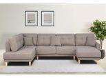 Wohnlandschaft HOME AFFAIRE "TRIPLO U-Form wahlweise mit Schlaffunktion, B/T/H: 310/192/90 cm", grau (taupe), B:310cm H:90cm T:192cm, 92% Polyester, 8% Nylon, Sofas, Wohnlandschaft, Schlafsofa, auch mit Bettkasten, Steppung im Rückenkissen
