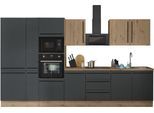 Küchenzeile KOCHSTATION "Florida", schwarz (küche: schwarz, front: artisan eiche, schwarz matt, korpus: artisan eiche, arbeitsplatte: artisan eiche), B:360cm H:211cm T:60cm, Komplettküchen-Sets, Küchenzeile, Breite 360 cm, wahlweise mit E-Geräten,Softclose für Türen/Schubkästen
