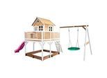 Ambia Garden Spielturm , Braun, Lila, Weiß , Holz , Hemlocktanne , 613x291x277 cm , EN 71, CE, FSC 100% , Freizeit & Co, Gartenspielzeug, Spieltürme
