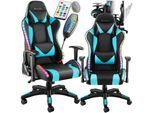 tectake® Gamingstuhl, ergonomische Form, mit verstellbarer Rückenlehne, Kunstlederbezug, abnehmbarer Nacken- und Lendenkissen, dicke Polsterung, Belastbarkeit 120 kg