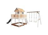 Ambia Garden Spielturm , Braun, Grau, Weiß , Holz , Hemlocktanne , 613x291x277 cm , EN 71, CE, FSC 100% , Freizeit & Co, Gartenspielzeug, Spieltürme