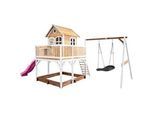 Ambia Garden Spielturm , Braun, Lila, Weiß , Holz , Hemlocktanne , 613x291x277 cm , EN 71, CE, FSC 100% , Freizeit & Co, Gartenspielzeug, Spieltürme