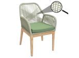 Gartenstuhl MCW-H56b, Sessel Outdoor Stuhl, wetterfest Seilgeflecht Rope Holz Akazie ~ grün Kissen grün