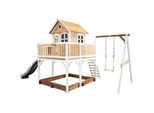 Ambia Garden Spielturm , Braun, Grau, Weiß , Holz, Kunststoff , 541x291x277 cm , EN 71, CE, FSC 100% , Freizeit & Co, Gartenspielzeug, Spieltürme