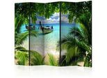 artgeist Paravent , Grün, Hellblau , Holz, Textil , Kiefer , massiv , Strand , 225x172x3 cm , Motiv auf Vorderseite , Kleinmöbel