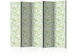 artgeist Paravent , Weiß, Hellgrün , Holz, Textil , Kiefer , massiv , Blätter , 225x172x3 cm , Motiv auf Vorder- und Rückseite , Kleinmöbel