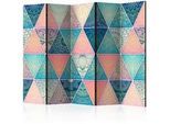artgeist Paravent , Multicolor, Türkis , Holz, Textil , Kiefer , massiv , geometrisch , 225x172x3 cm , Motiv auf Vorder- und Rückseite , Kleinmöbel